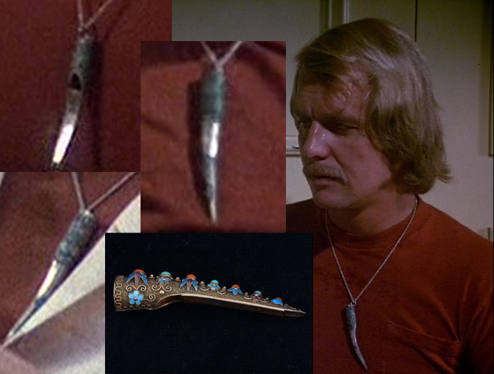 Details of Hutch's claw necklace and an example of a fingernail guard